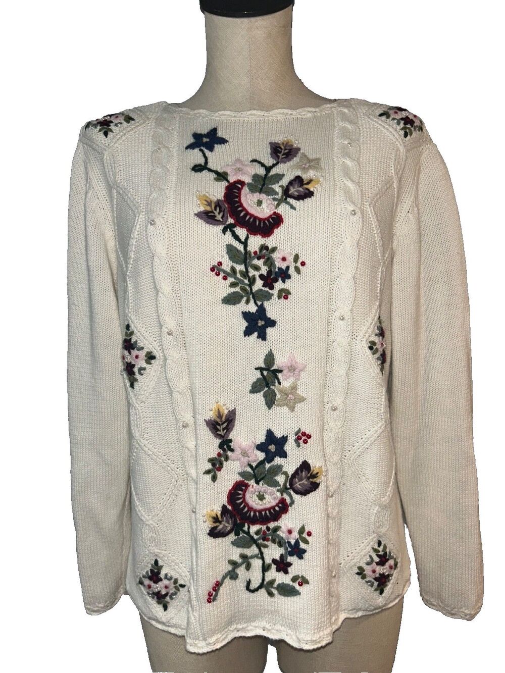 Blair Women’s Vintage Embroidered Beaded Crew Neck Sweater size M Art to Wear